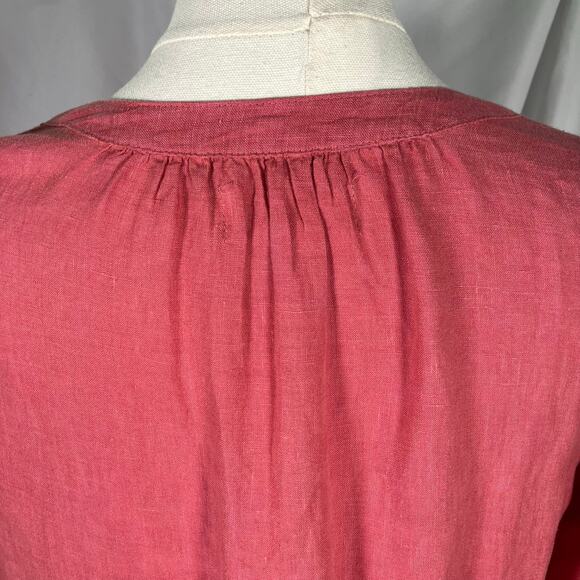 Velvet by Graham & Spencer Linen Dress Small Pink Tiered Ruffle Sleeve Boho USA - Picture 10 of 16